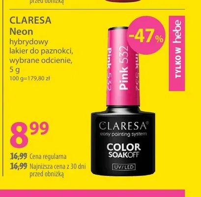 Neon hybrydowy lakier do paznokci Claresa promocja w Hebe
