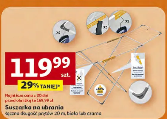 Suszarka na ubrania łączna długość prętów 20 m, biała lub czarna promocja w Auchan
