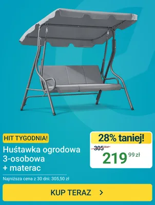 Huśtawka ogrodowa 3-osobowa + materac promocja w ERLI