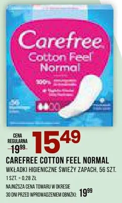 Wkładki higieniczne Carefree Cotton Feel Normal promocja w Drogerie Natura
