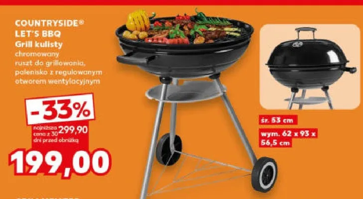Grill kulisty chromowany ruszt do grillowania, palenisko z regulowanym otworem wentylacyjnym promocja w Kaufland