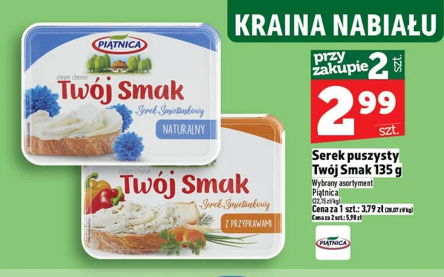 Serek puszysty Twój Smak śmietankowy z przyprawami Piątnica promocja w TOPAZ