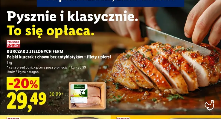 Polski kurczak z chowu bez antybiotyków - filety z piersi Kurczak z Zielonych Ferm promocja w Lidl