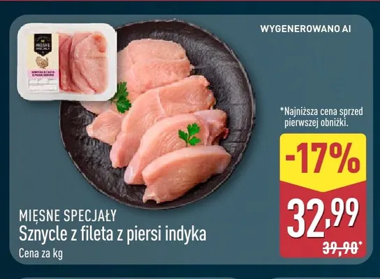 Sznycle z fileta z piersi indyka Mięsne Specjały promocja w Aldi