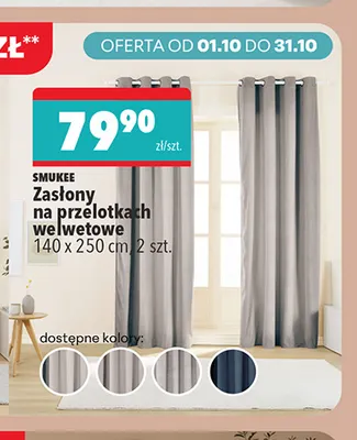Zasłony na przelotkach welwetowe 140x250 cm Smukee 2-pak promocja w Biedronka