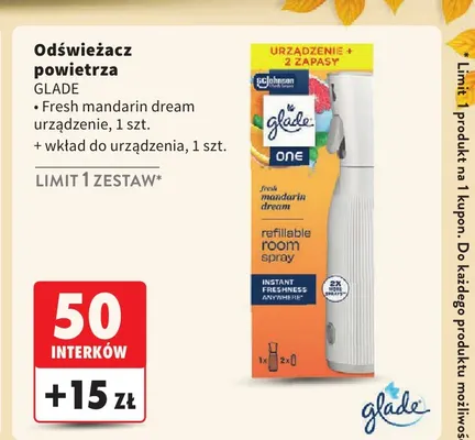 Odświeżacz powietrza Fresh mandarin dream urządzenie + wkład do urządzenia Glade promocja w Intermarche