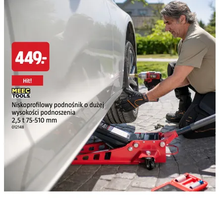 Niskoprofilowy podnośnik o dużej wysokości podnoszenia 2,5 t 75-510 mm Meec Tools promocja w Jula