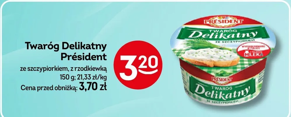 Twaróg Delikatny Président ze szczypiorkiem promocja w Żabka