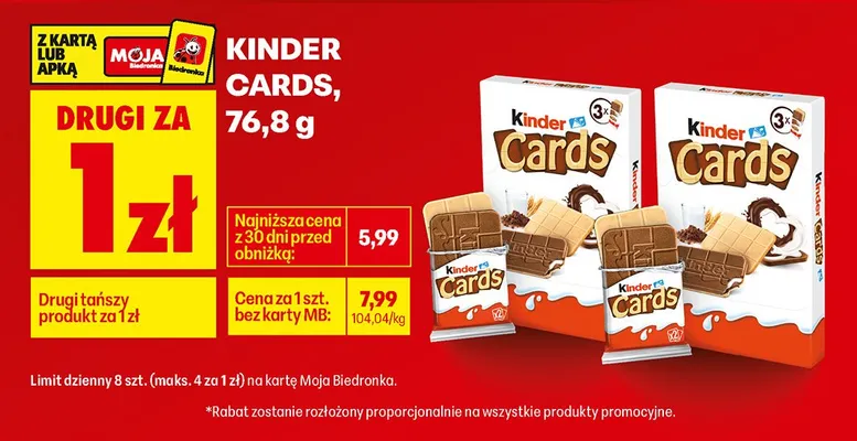 Kinder Cards wafelki w czekoladzie 76,8 g promocja w Biedronka