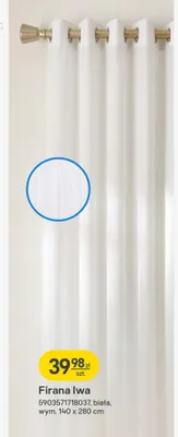 Firana Iwa biała wym. 140 x 280 cm promocja w Castorama