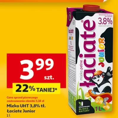 Mleko UHT 3,8% tł. Łaciate Junior promocja w Auchan