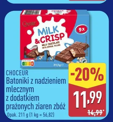 Batoniki z nadzieniem mlecznym z dodatkiem prażonych ziaren zbóż Choceur promocja w Aldi