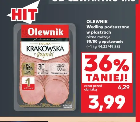 Wędliny podsuszane w plastrach Olewnik promocja w Kaufland
