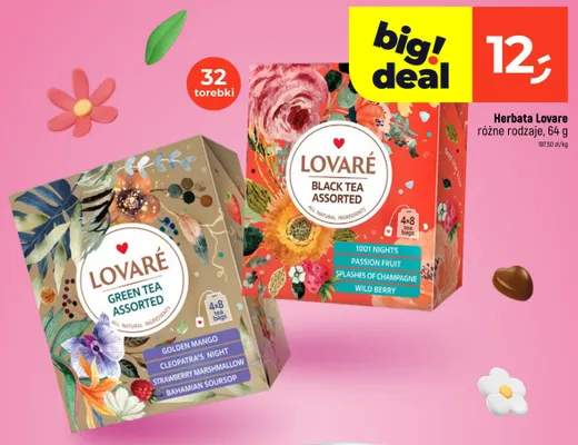 Herbata Lovare Green Tea Assorted 32-pak 64g promocja w Dealz