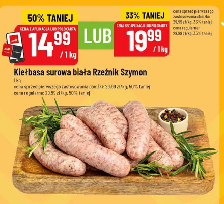 Kiełbasa surowa biała Rzeźnik Szymon promocja w POLOmarket