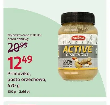 Pasta orzechowa Primavika Active Orzechowe 100% promocja w Rossmann