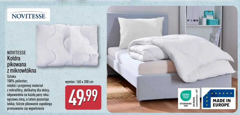 Kołdra pikowana z mikrowłókna Novitesse promocja w Aldi