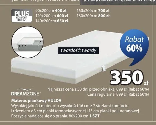 Materac piankowy Dreamzone Hulda 90x200 cm promocja w Jysk