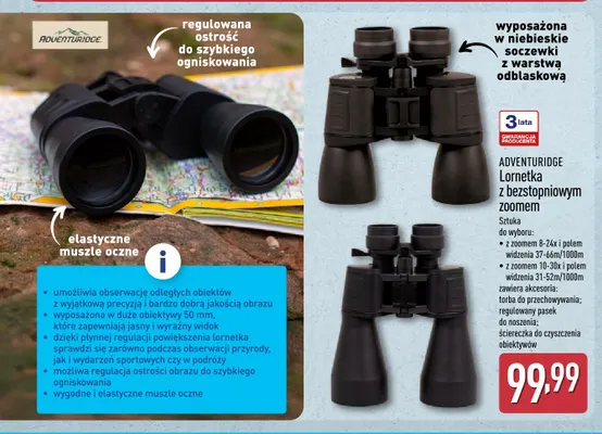 Lornetka z bezstopniowym zoomem 8-24x Adventuridge promocja w Aldi