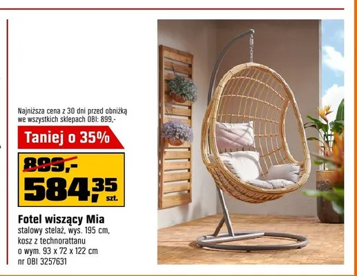 Fotel wiszący Mia promocja w OBI