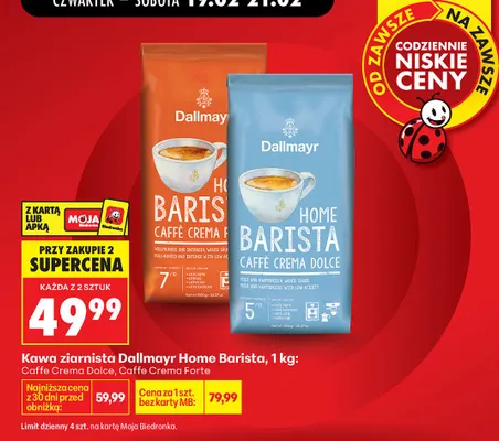 Kawa ziarnista Home Barista Caffe Crema Dolce 1 kg promocja w Biedronka