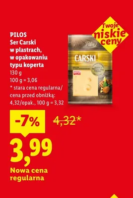 Ser Carski w plastrach w opakowaniu typu koperta Pilos promocja w Lidl