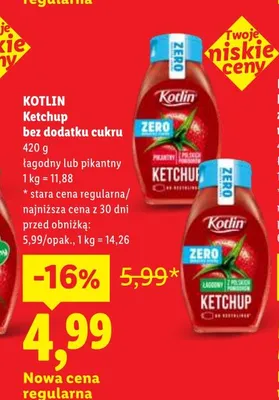 Ketchup bez dodatku cukru łagodny Kotlin promocja w Lidl