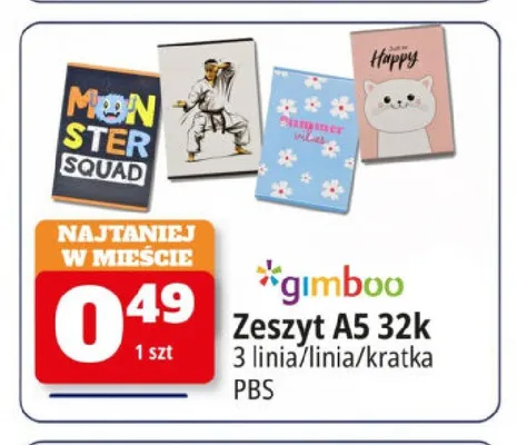 Zeszyt A5 Gimboo kratka promocja w Leclerc