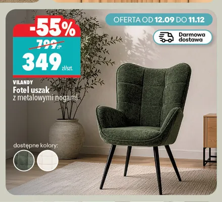 Fotel uszak z metalowymi nogami Vilandy promocja w Biedronka Home
