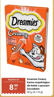 Karma uzupełniająca dla kotów Dreamies Creamy z pysznym kurczakiem 4-pak 10 g promocja w Biedronka