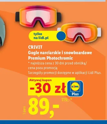 Gogle narciarskie i snowboardowe Premium Photochromic Crivit promocja w Lidl