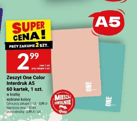 Zeszyt One Color Interdruk A5 60 kartek w kratkę promocja w Twój Market