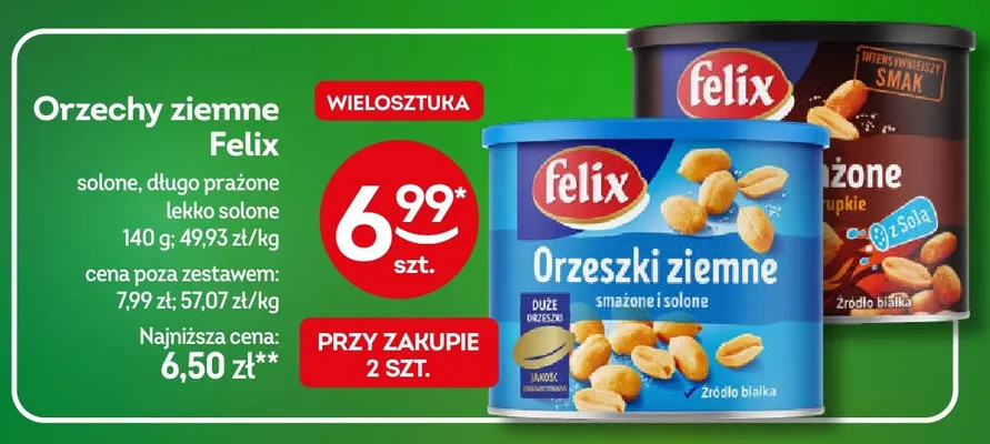 Orzechy ziemne długo prażone lekko solone Felix promocja w Żabka