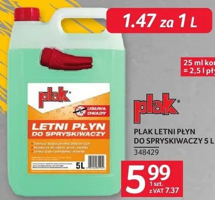 Płyn letni do spryskiwaczy PLAK 5L promocja w Selgros