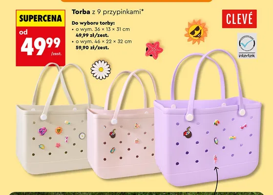 Torba z 9 przypinkami Clevé 46x22x32 cm promocja w Biedronka