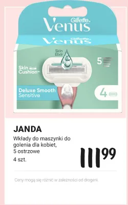 Wkłady do maszynki do golenia dla kobiet Gillette Venus Deluxe Smooth Sensitive 5-ostrzowe 4-pak promocja w Rossmann