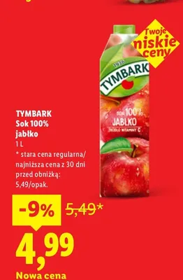 Sok 100% jabłko Tymbark promocja w Lidl