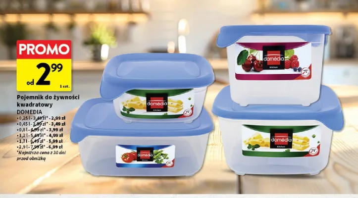 Pojemnik do żywności kwadratowy Domedia 0,25 l promocja w Intermarche