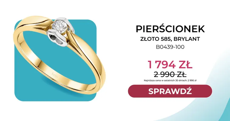 Pierścionek złoto 585 brylant Briju promocja w Briju