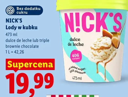 Lody w kubku Nick's Dulce de Leche bez dodatku cukru promocja w Lidl
