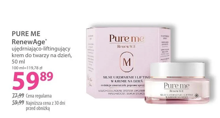 Ujędrniająco-liftingujący krem do twarzy na dzień Pure Me RenewAge promocja w Hebe