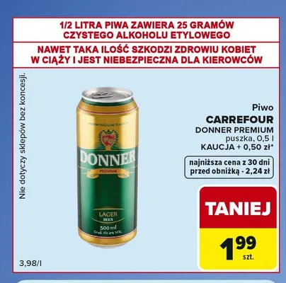 Piwo Donner Premium promocja w Carrefour Market