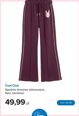 Spodnie dresowe dziewczęce flare bordowe Cool Club promocja w Smyk