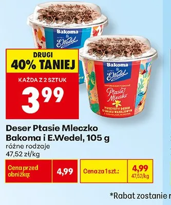Deser Ptasie Mleczko o smaku waniliowym Bakoma promocja w Biedronka