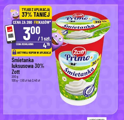 Śmietanka luksusowa Zott 30% promocja w POLOmarket