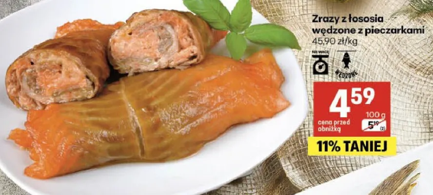 Zrazy z łososia wędzone z pieczarkami promocja w Delikatesy Centrum