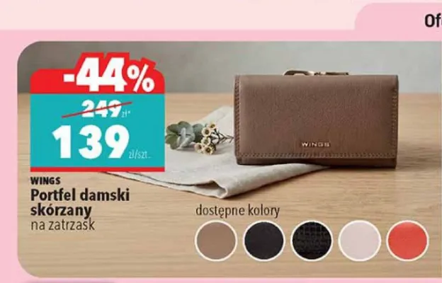 Portfel damski skórzany na zatrzask WINGS promocja w Biedronka