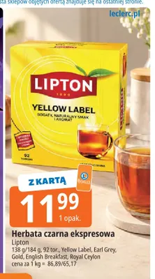 Herbata czarna ekspresowa Lipton Royal Ceylon promocja w Leclerc