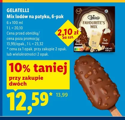 Mix lodów na patyku Gelatelli 6-pak promocja w Lidl