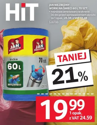 Worki na śmieci Jan Niezbędny 60 l 70 szt. promocja w Selgros